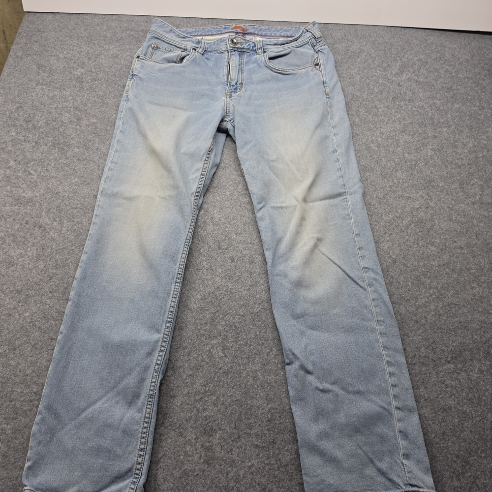 Tommy Bahama Mens 33x32  Blue Denim Straight Leg Stretch Jeans Marlin Logo